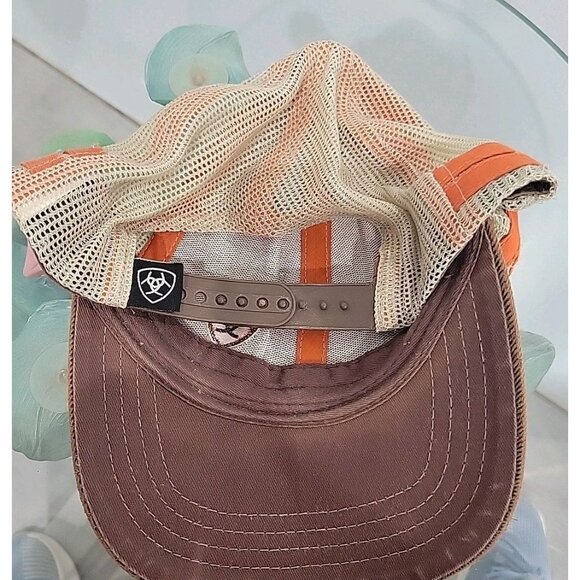 Ariat Mens Baseball Cap Orange Oilskin Stripes Mesh Snap Back 1595002 - Picture 4 of 5